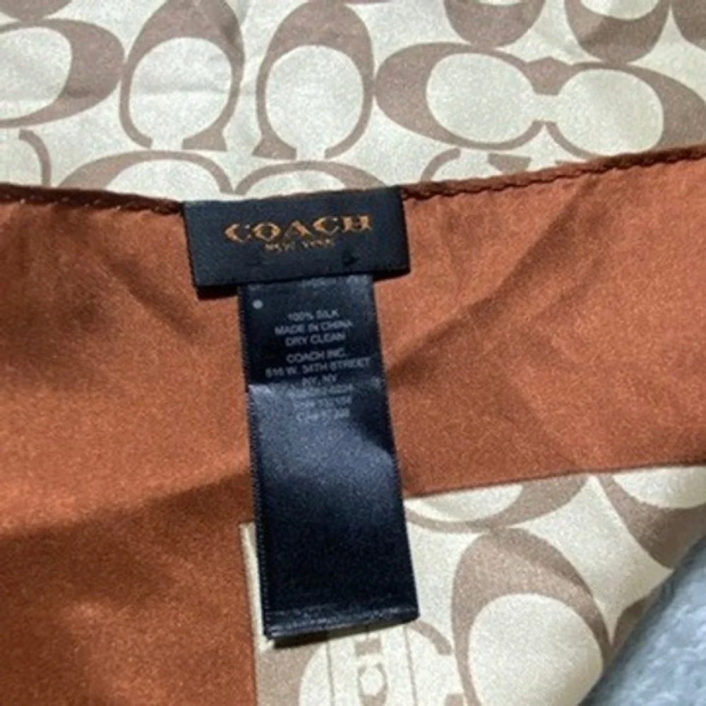 Coach Womens 21x21 Scarf Silk Signature C Logo Monogram Brown Tan Handkerchief